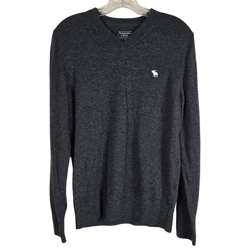 Abercrombie &‎ Fitch Merino Wool Blend V-Neck Sweater - Gray - M - Preppy Casual